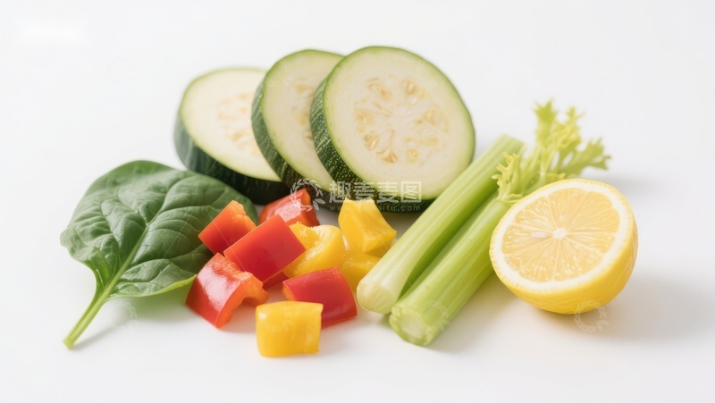 高清大图下载【趣麦麦图】新鲜蔬菜与柠檬切片组合