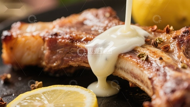烤肉配柠檬与酱汁
