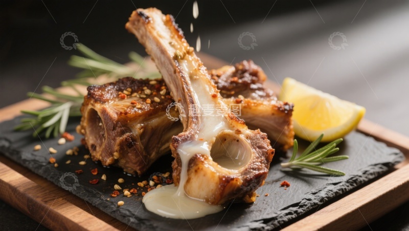 高清大图下载【趣麦麦图】香煎羊排配柠檬与迷迭香