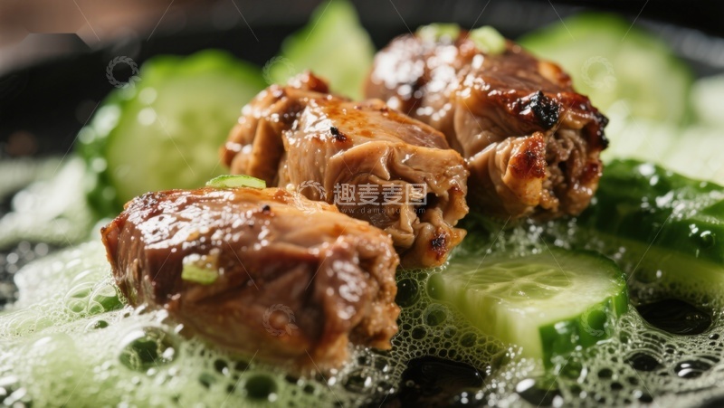 高清大图下载【趣麦麦图】美味炖肉配黄瓜，汤汁浓郁