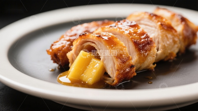 高清大图下载【趣麦麦图】蜜汁烤鸡配菠萝块