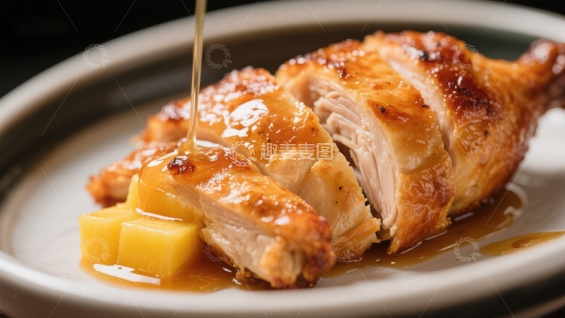 高清大图下载【趣麦麦图】蜜汁烤鸡配菠萝块
