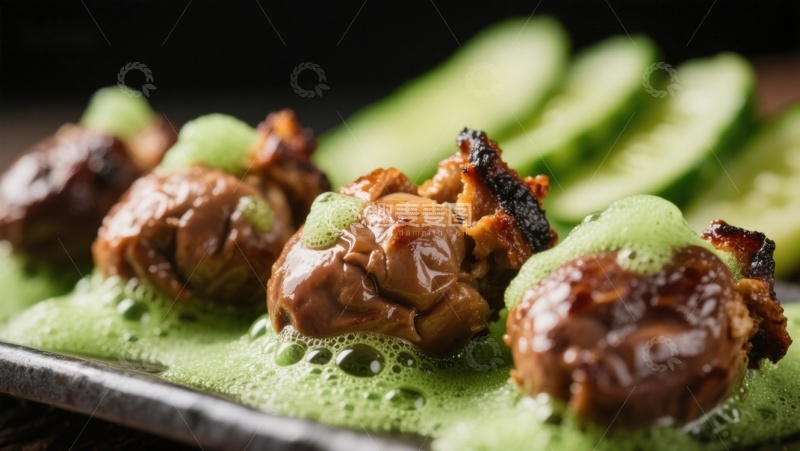 高清大图下载【趣麦麦图】酱汁肉丸配青色酱料