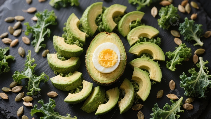 高清大图下载【趣麦麦图】切片牛油果与鸡蛋的健康美食组合