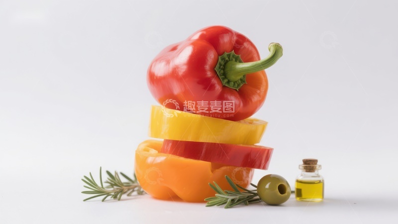 高清大图下载【趣麦麦图】彩椒叠放与橄榄油香草