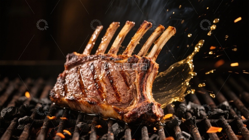 高清大图下载【趣麦麦图】烤架上的美味羊排