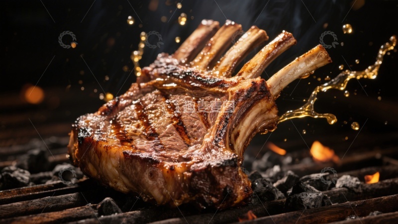 高清大图下载【趣麦麦图】烤架上的美味羊排