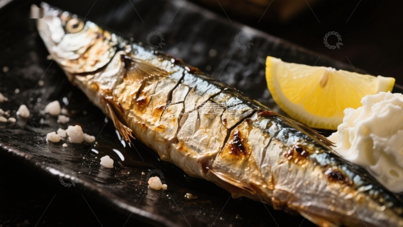 高清大图下载【趣麦麦图】烤鱼配柠檬与奶油