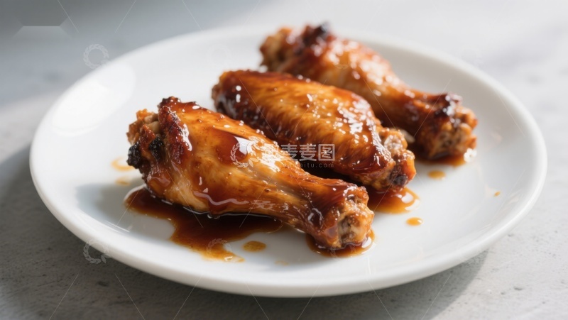 高清大图下载【趣麦麦图】美味烤鸡翅，酱汁浓郁