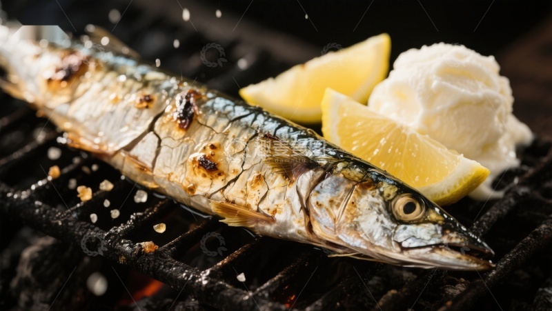 高清大图下载【趣麦麦图】烤鱼配柠檬与奶油