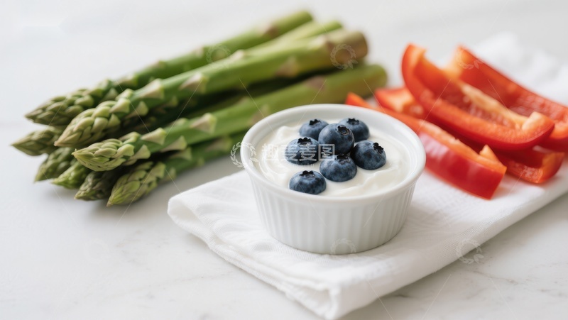 高清大图下载【趣麦麦图】新鲜蔬菜与酸奶蓝莓搭配