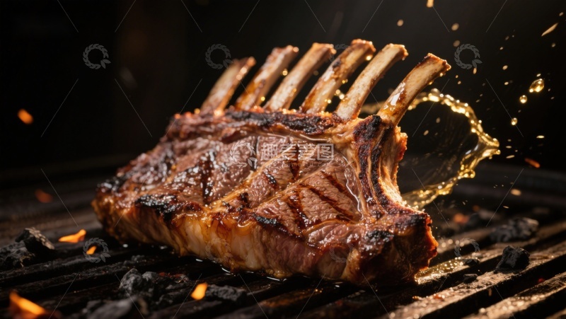 高清大图下载【趣麦麦图】烤架上的美味羊排