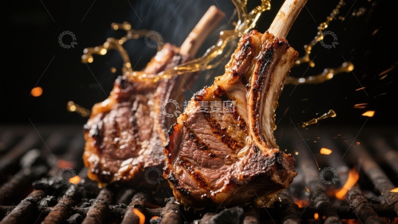高清大图下载【趣麦麦图】烤架上的美味羊排