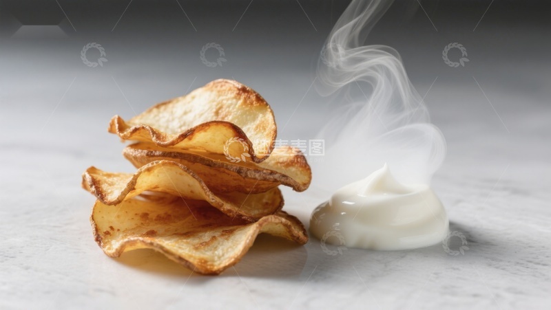 高清大图下载【趣麦麦图】热腾腾的薯片配酸奶油