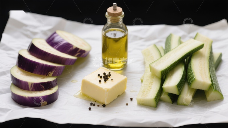 高清大图下载【趣麦麦图】切片茄子与黄瓜配橄榄油和黄油