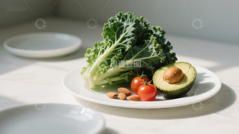 高清大图下载【趣麦麦图】新鲜蔬菜与坚果的健康搭配