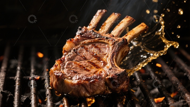 高清大图下载【趣麦麦图】烤架上的美味羊排
