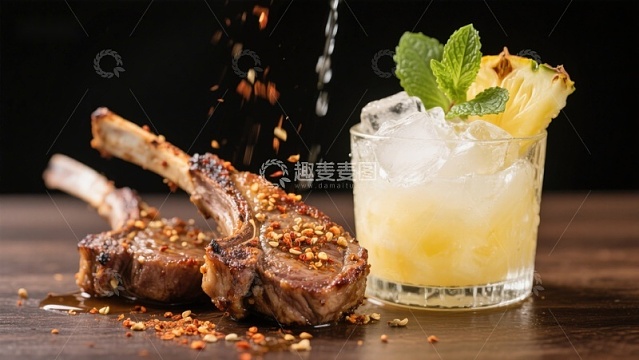 烤羊排配清凉饮品