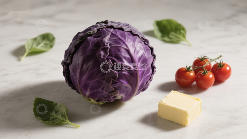 高清大图下载【趣麦麦图】紫甘蓝与樱桃番茄的静物组合