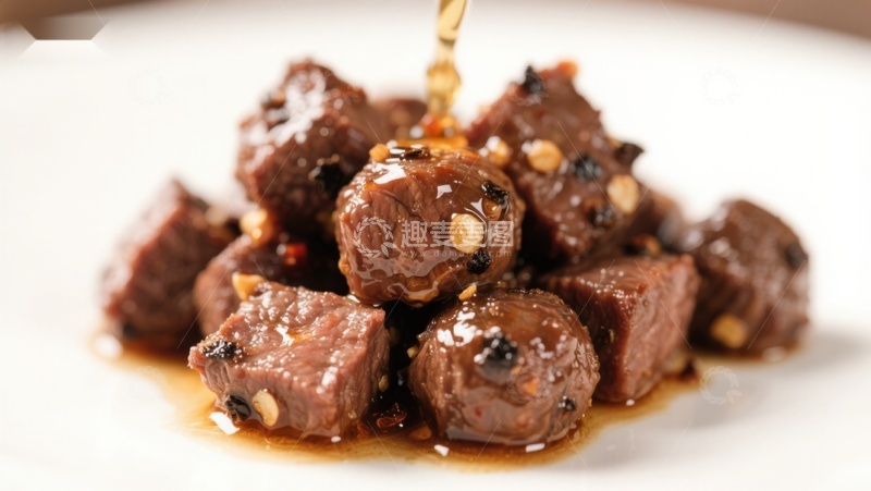 高清大图下载【趣麦麦图】酱汁淋洒的美味牛肉粒
