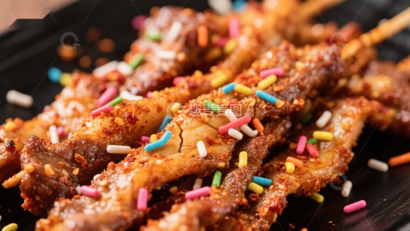 高清大图下载【趣麦麦图】彩色糖果装饰的烤肉串