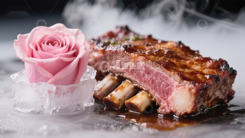高清大图下载【趣麦麦图】冰上玫瑰与烤肋排