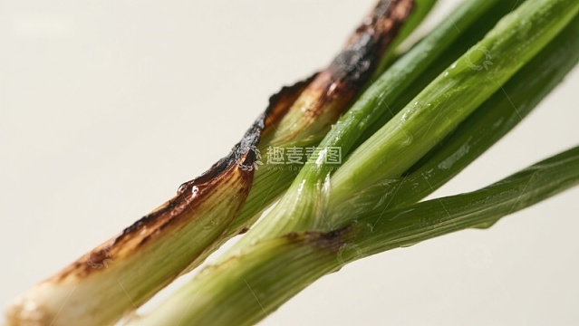 烤制的葱段特写