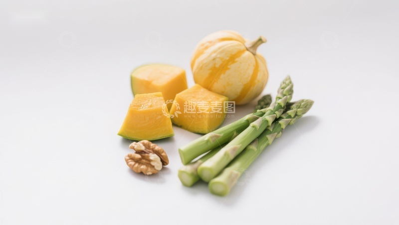 高清大图下载【趣麦麦图】南瓜切块与芦笋核桃组合