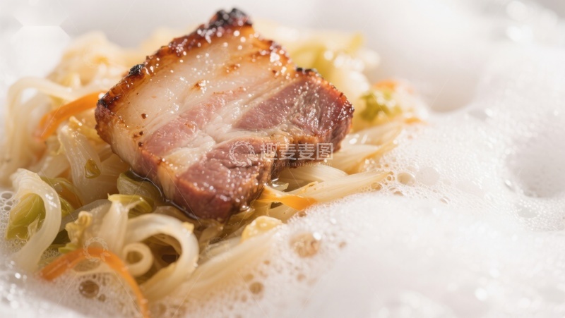 高清大图下载【趣麦麦图】泡菜汤中的煎五花肉