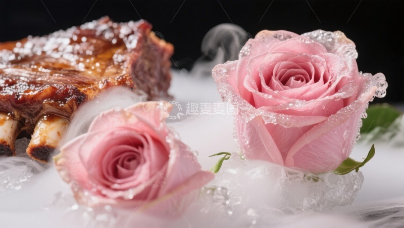 高清大图下载【趣麦麦图】冰镇玫瑰与烤肋骨的创意组合