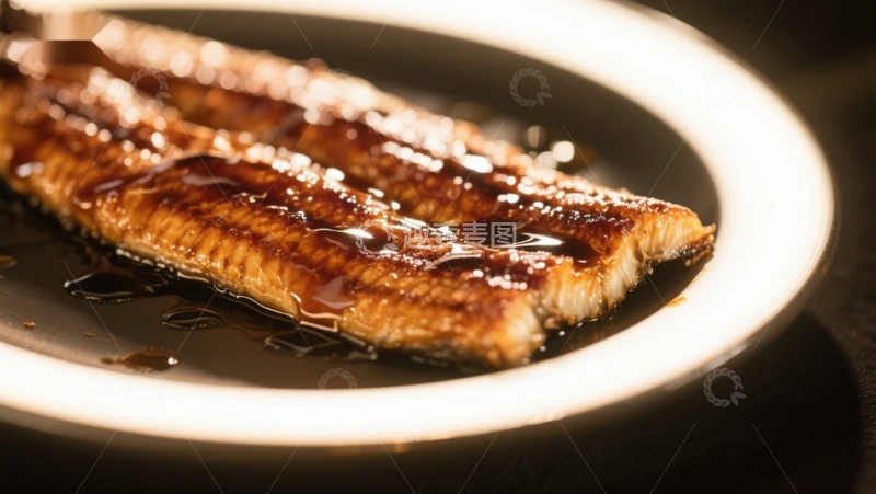 高清大图下载【趣麦麦图】烤鳗鱼配酱汁，色泽诱人