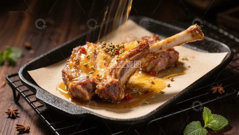 高清大图下载【趣麦麦图】香煎羊排淋油特写