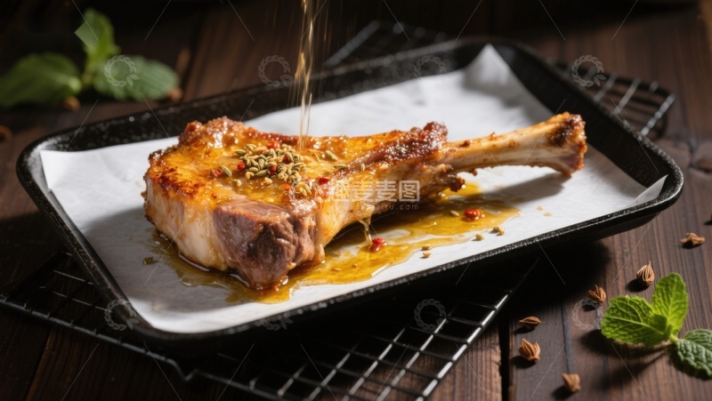高清大图下载【趣麦麦图】香料撒在烤羊排上