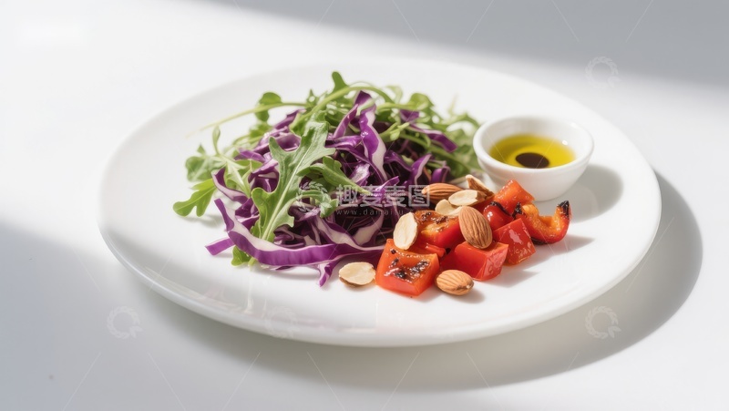 高清大图下载【趣麦麦图】紫甘蓝沙拉配坚果与红椒