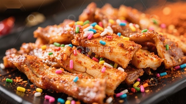 香辣排骨配彩色糖果装饰