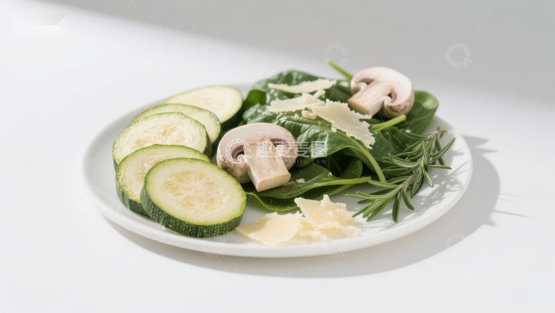 高清大图下载【趣麦麦图】新鲜蔬菜沙拉配蘑菇和奶酪