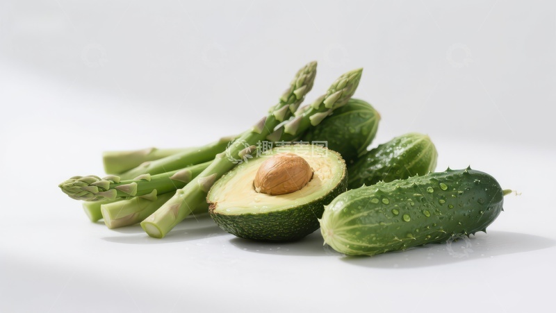 高清大图下载【趣麦麦图】新鲜绿色蔬菜与切开的牛油果