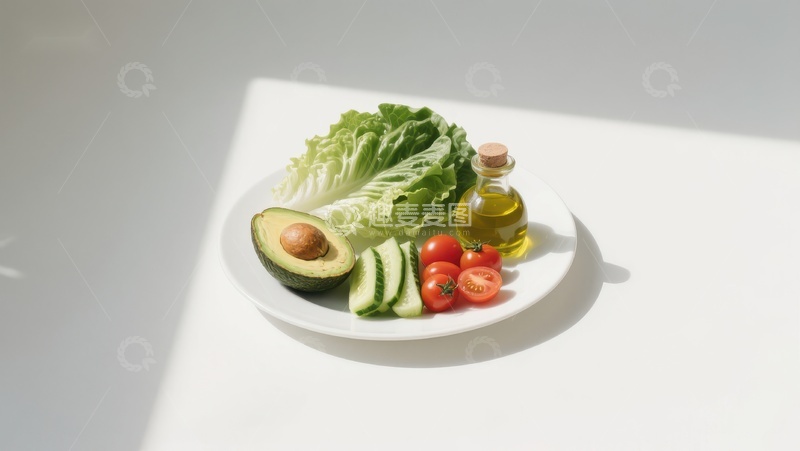 高清大图下载【趣麦麦图】新鲜蔬菜与橄榄油的健康搭配