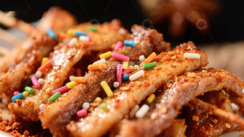 高清大图下载【趣麦麦图】香脆肉条配彩色糖粒