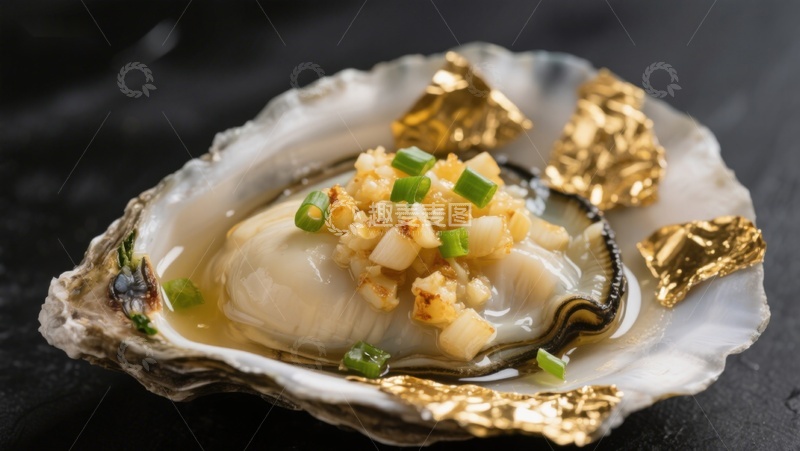 高清大图下载【趣麦麦图】金箔点缀的生蚝美食