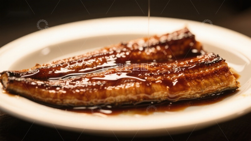 高清大图下载【趣麦麦图】酱汁淋洒在烤鳗鱼上