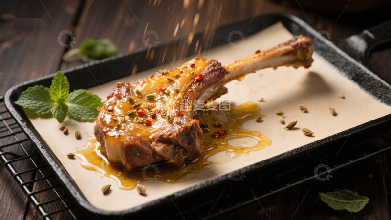 高清大图下载【趣麦麦图】香料撒在烤羊排上