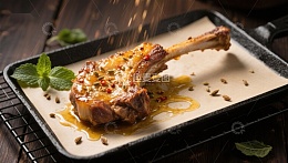 香料撒在烤羊排上