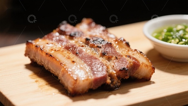 烤五花肉配青葱小碟