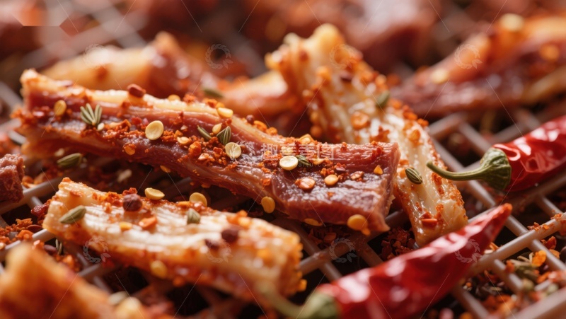 高清大图下载【趣麦麦图】香辣排骨配红椒特写