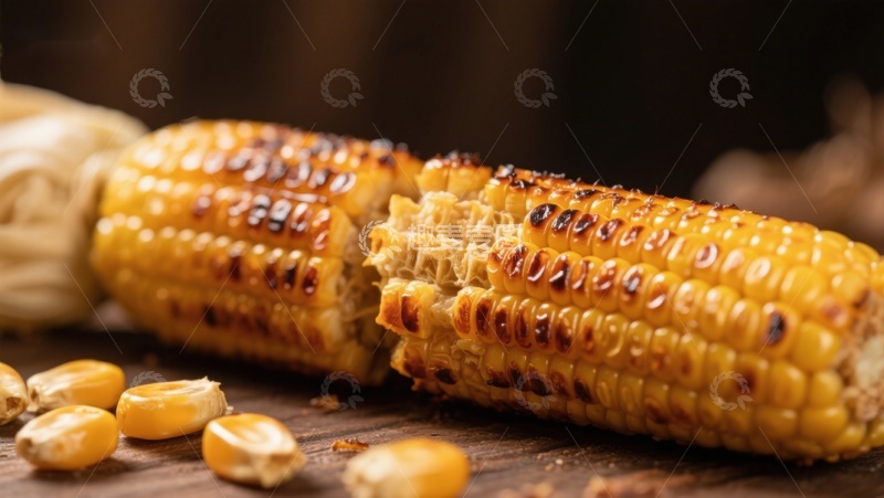高清大图下载【趣麦麦图】烤玉米特写，金黄诱人