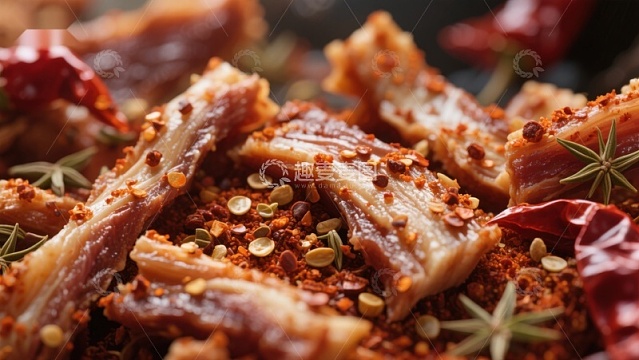 香辣鸭脖配干辣椒与香料