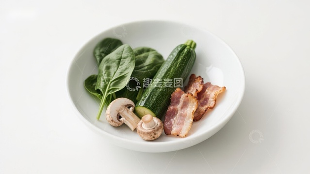 碗中新鲜蔬菜与培根的组合