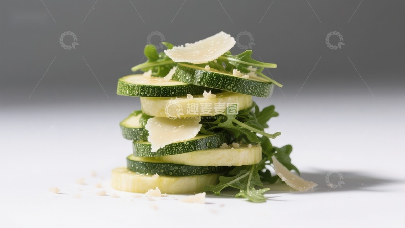 高清大图下载【趣麦麦图】叠放的黄瓜片与芝麻菜