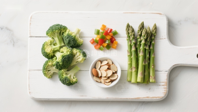 高清大图下载【趣麦麦图】新鲜蔬菜与坚果的健康搭配